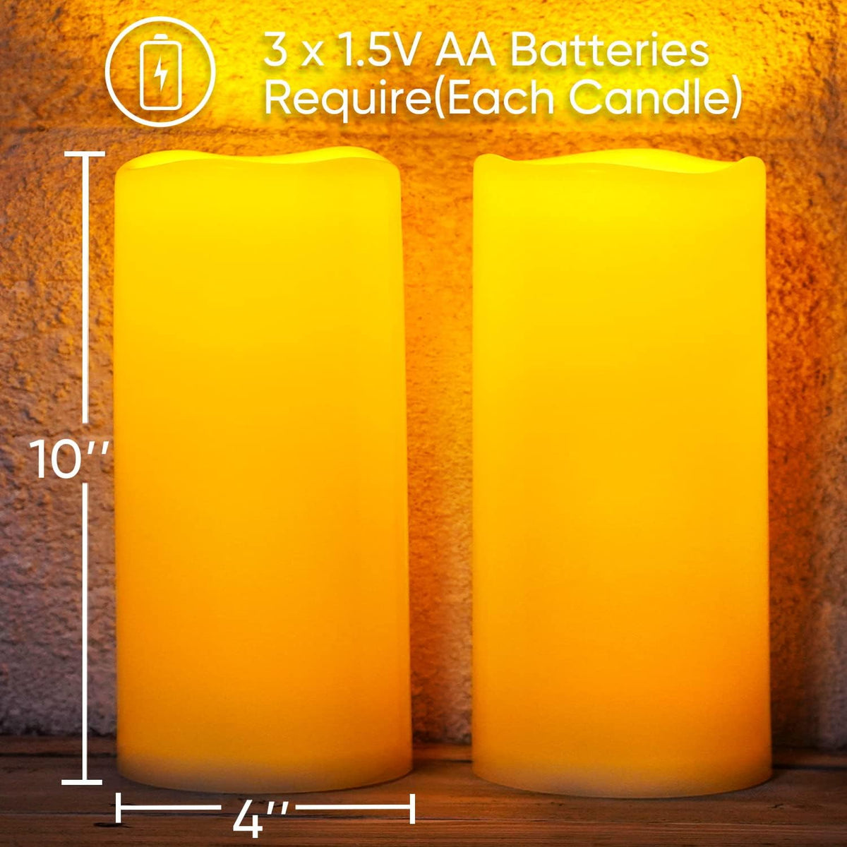 Homemory 10" x 4" Large Waterproof Outdoor Flameless Candles with Remote Control and Timer, Battery Operated Flickering LED Pillar Candles for Outdoor Larterns, Porch, Long Lasting, Set of 2