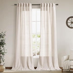 Linen 102 Inch Long Curtains for Living Room 2 Panels Back Tab Pocket Semi by Nanspring