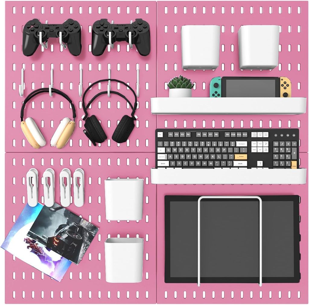 Pegboard Combination Kit, 25.2" x 25.2" Wall Mounted Storage Set with 4 Pegboards & 20 Accessories Hanging, Peg Boards Organizer