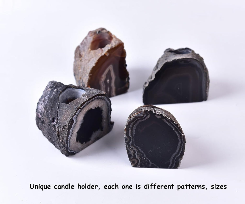 AMOYSTONE Agate Candle Holder Multi-Functional Décor 1-1.5lb Pillar Candles & Makeup Brush Storage | Irregular Half-Cut Design | Meditation Desk Accent | Spiritual Starter Gift