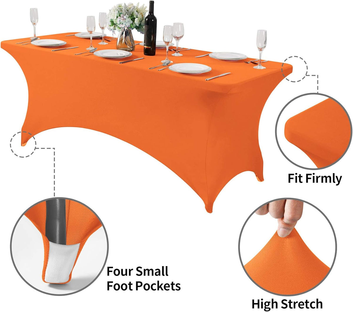 2Pack Spandex Table Cover for 6Ft or 4fT or 8ft Table Universal Fitted Stretch Tablecloth for Party, Banquet, Wedding and Events-Orange
