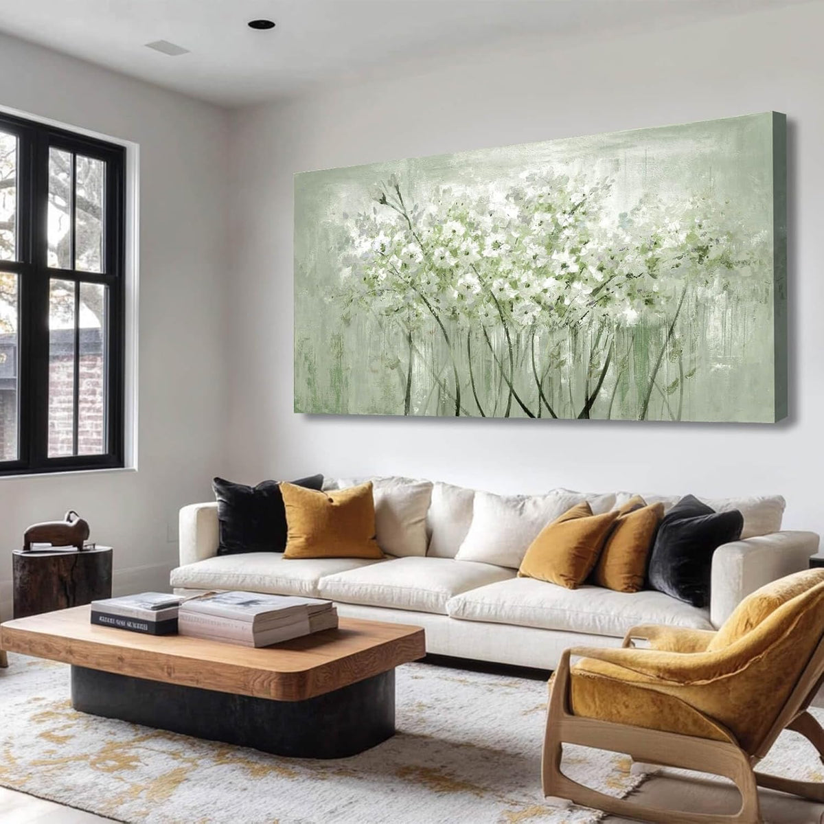 MLART99 Green and White Wall Art Home Decor Wildflower Wall Decorations Canvas Prints 29"x58" Nature Decor for Office Kitchen