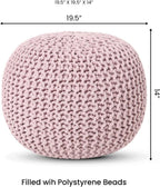REDEARTH Round Pouf Ottoman - Hand Knitted Boho Poof Home Décor Pouffe Circular Footrest for Living Room - Bedroom - Lounge - 100% Cotton (19.5"x19.5"x14") - Pale Pink