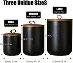JOJUNO Black Ceramic Canister Set with Wooden Lid, 3-Piece Airtight Food Storage Jars for Kitchen Counter - Flour, Sugar, Coffee, Tea, Spice - Small, Medium, Large Sizes