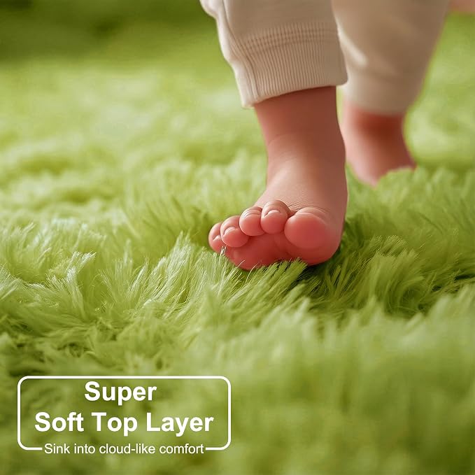 Amdrebio Grass Green Plush Area Rug 5x7 - Image 4