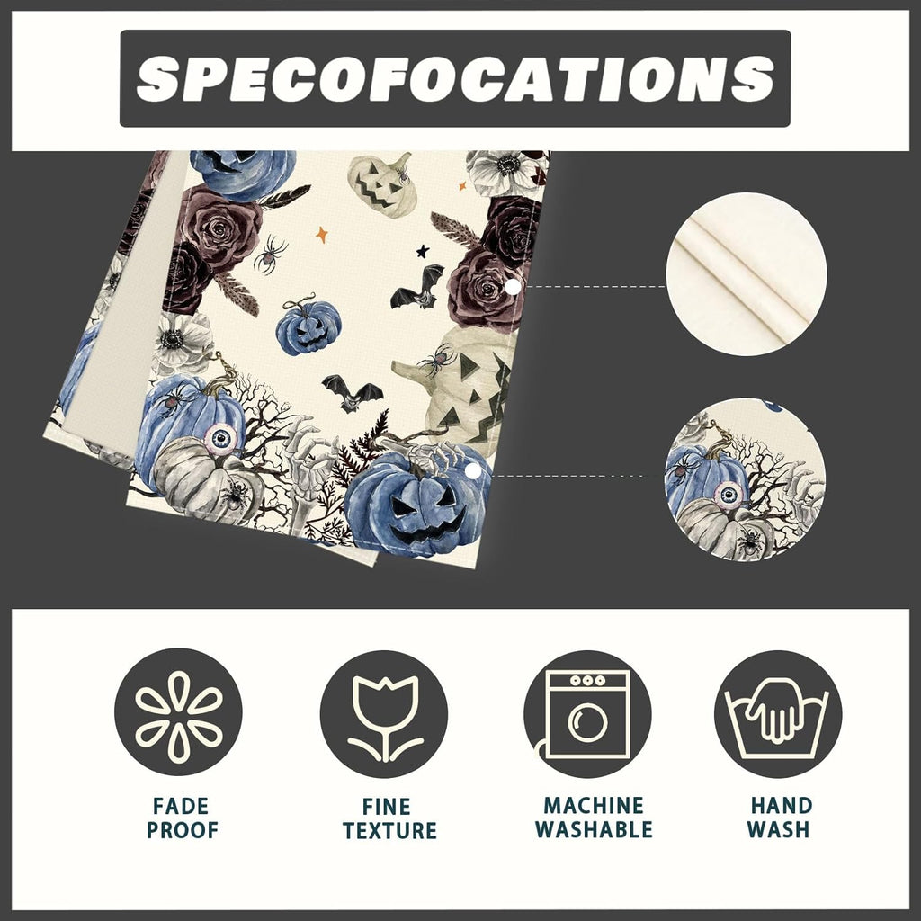 XCHI Spooky Blue Pumpkin Halloween Table Runner Party Table Decoration for Home Kitchen Dining Holiday Decor 13x90 Inch