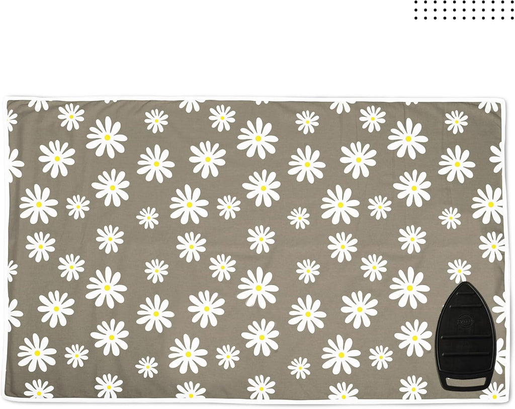 Encasa XO Ironing Mat/Pad (Large 48"x28") with 3mm Padding & Silicone Iron Rest for Steam Pressing on Tabletop or Bed - Heat Resistant, Portable, Quilting & Travel Blanket - Daisy Grey