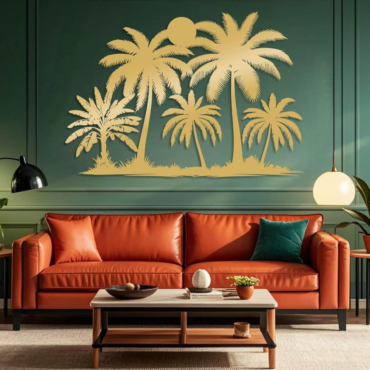Tuglona Metal Palm Tree with Sunset Wall Decor, Tropical Palm Tree Metal Wall Art, Tropical Wall Decor, Sun Wall Art, Beach Wall Decoration, Coastal Trees Wall Hanging (White, 35"x25"/90x62cm)