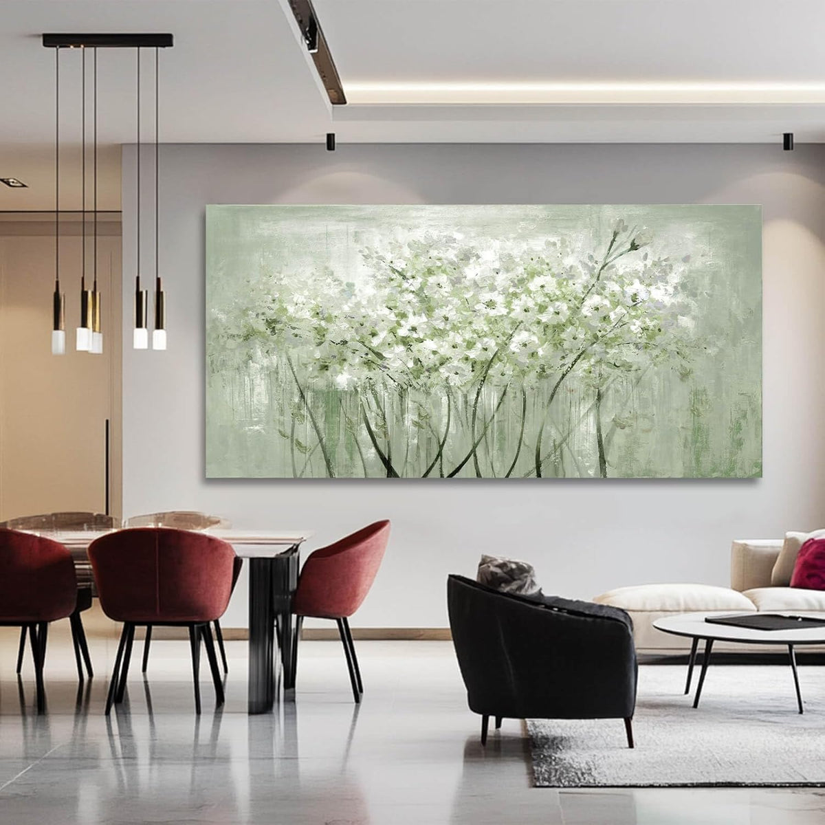 MLART99 Green and White Wall Art Home Decor Wildflower Wall Decorations Canvas Prints 29"x58" Nature Decor for Office Kitchen