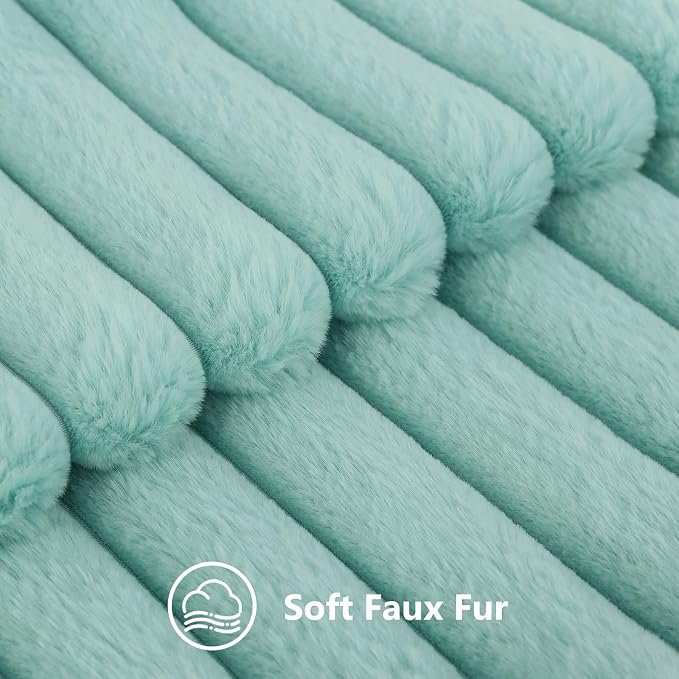 decorUhome Fall Faux Fur Throw Pillow Covers 24x24 Set of 2 Aqua | Decorative - Image 2