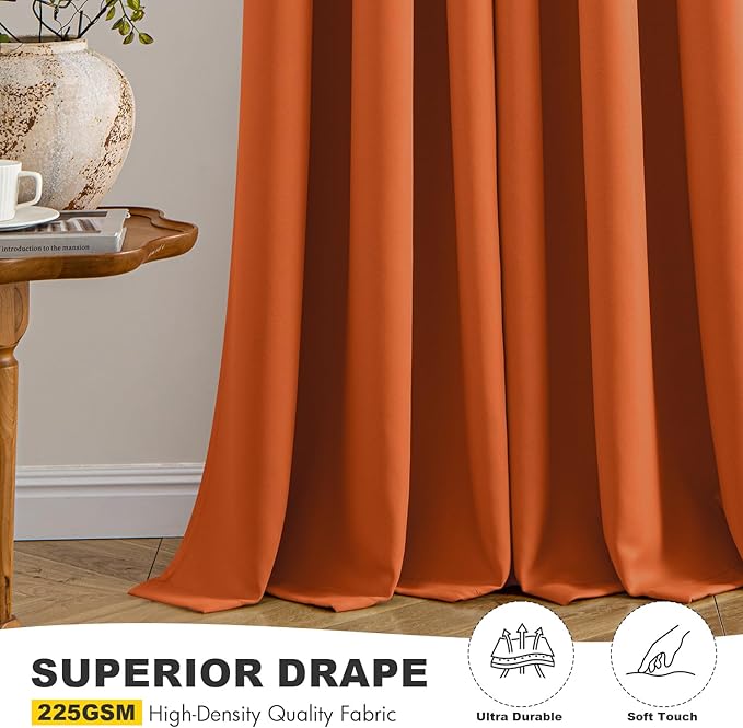 MIULEE Fall Blackout Curtains for Bedroom 2 Panels 40 x 90 Inch Long Orange | - Image 5