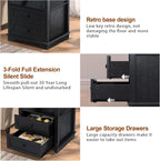 HIFYOBRO End Table with 2 Drawers and Charging Station, Type-C & USB Port & Power outlets, Wooden Storage Nightstand, Large Side Table with Storage for Living Room and Bedroom