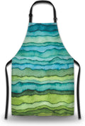 Garden Apron for Women Blue and Green Waves Cute Aprons for Men for Kitchen Cooking Restaurant BBQ Painting Crafting Gardening 27” (W) x 31” (H), Waterproof Apron