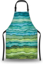 Garden Apron for Women Blue and Green Waves Cute Aprons for Men for Kitchen Cooking Restaurant BBQ Painting Crafting Gardening 27” (W) x 31” (H), Waterproof Apron