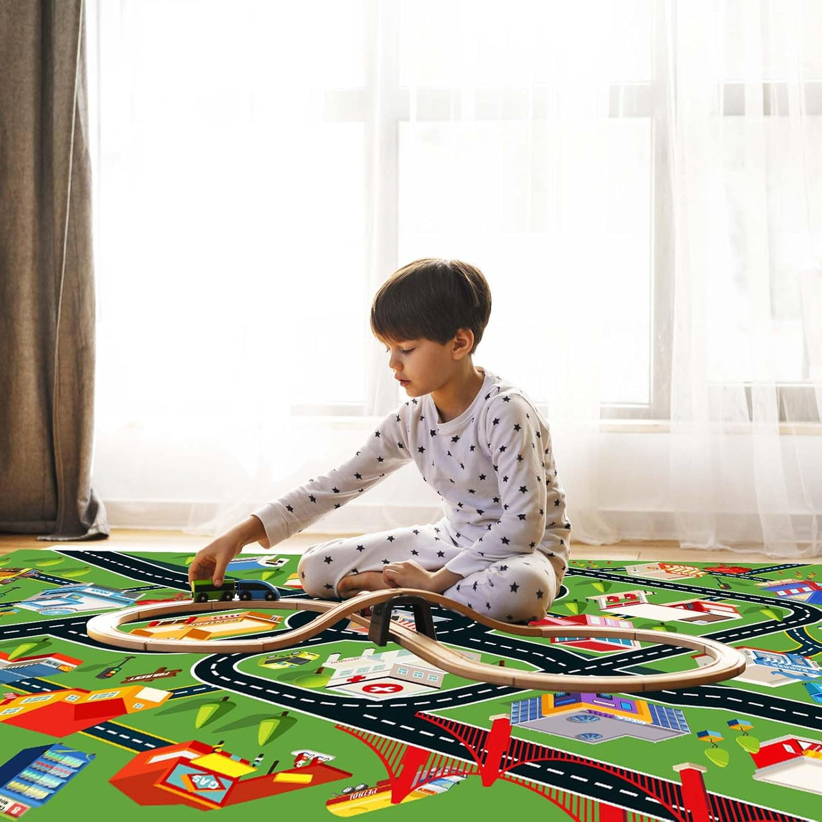 Kids Rug Car Rugs for Kids Toy Cars Play Mat with Rubber Backing City Life Road Rug for Cars Fun City Map for Carpet for Bedroom Boys (RED-Rug, 2.6x3.9ft)