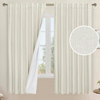 Natural 100% Blackout Linen Curtains 63 Inches by LAMIT