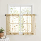 MIULEE Beige Sheer 30x36 Inches Length 2 Panels Embroidered Leaf Patterned | - Image 2