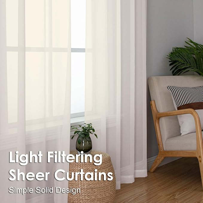 Cream Sheer Curtains 90 Inches Long 2 Panels - Image 6