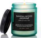 M&SENSE Sandalwood Jasmine Scented Candles, Natural Soy Wax Best Smelling Candle 7.05oz 50 Hour Burning，Floral Non Toxic Single Cotton Wick Aromatherapy Gifts for Women Friend
