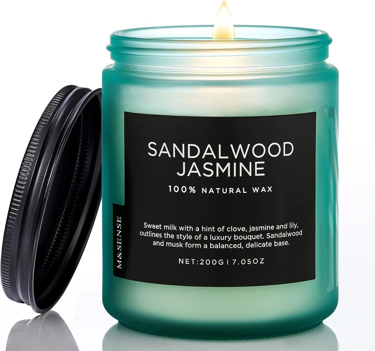 M&SENSE Sandalwood Jasmine Scented Candles, Natural Soy Wax Best Smelling Candle 7.05oz 50 Hour Burning，Floral Non Toxic Single Cotton Wick Aromatherapy Gifts for Women Friend