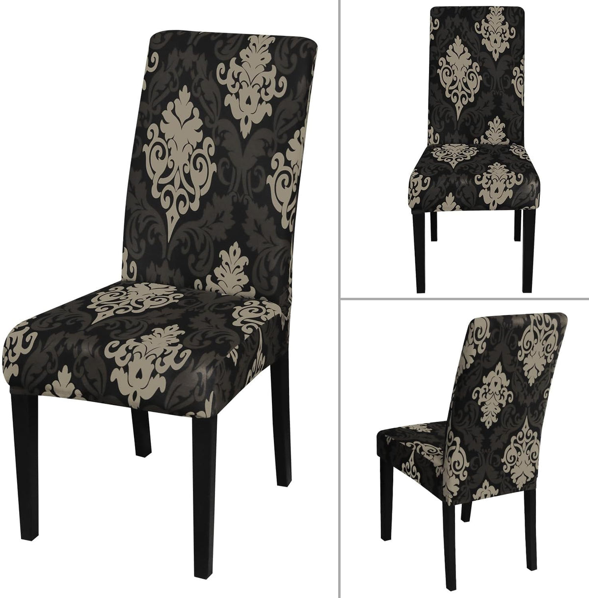 JQinHome Dining Chair Slipcover, High Stretch Removable Washable Chair Seat Protector Cover Set of 6,Chair Covers for Dining Room, Kitchen,Home Party,Wedding Ceremony(Luxe Black, 6PC)