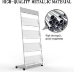 TONGMO Floor-Standing Magazine Rack 4-Layer with Wheels, Brochure Display Stand, High-hardness metal for Exhibitions, Office, and Any Organization Requiring Information Display (Silver)