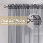 Charcoal Grey Sheer Curtains 90 Inches Long 2 Panels, Light Filtering Voile - Image 5