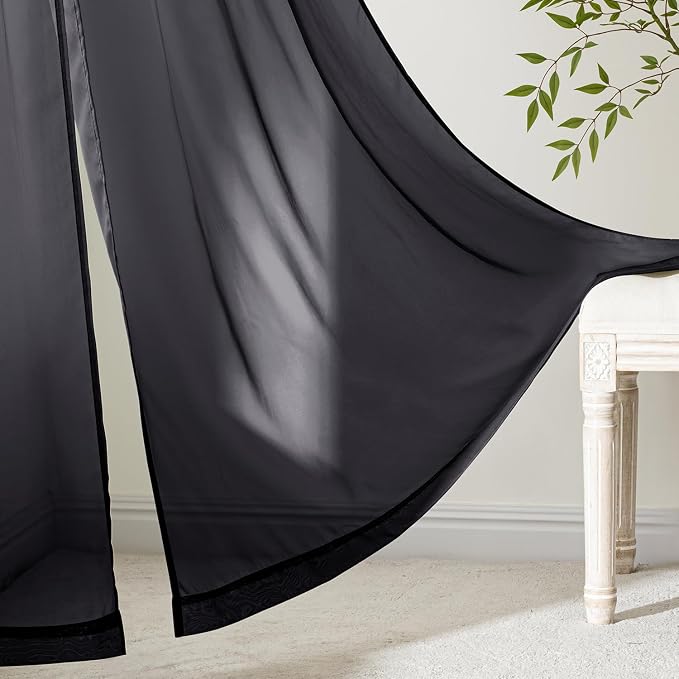 MIULEE Black Sheer Curtains 63 Inches Long 4 Panels 42 x 63 Inches | Light - Image 6
