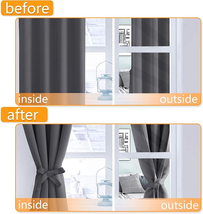 Short Blackout Curtains for Bedroom Dark Grey 42 x 45 Inch 2 Panels | Thermal - Image 4