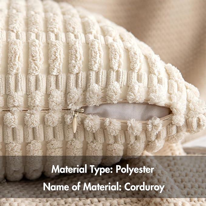 MIULEE Lumbar Corduroy Decorative Throw Pillow Covers 12x20 Cream White | Pack - Image 6