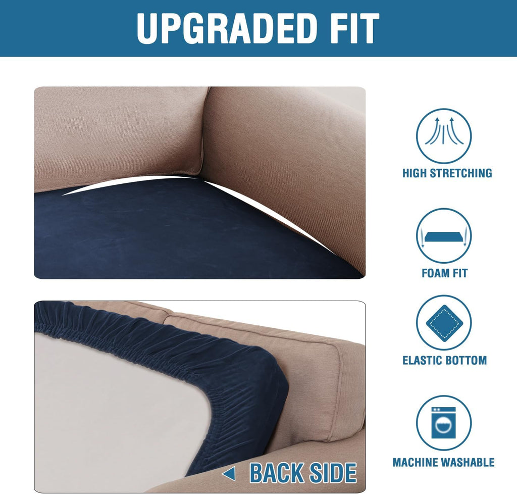 H.VERSAILTEX Velvet Stretch Individual Couch Cushion Cover Plush Cushion Slipcover for Loveseat Sofa Cushion Furniture Protector Seat Cushion Sofa Cover (1 Piece Sofa Cushion Cover, Navy)