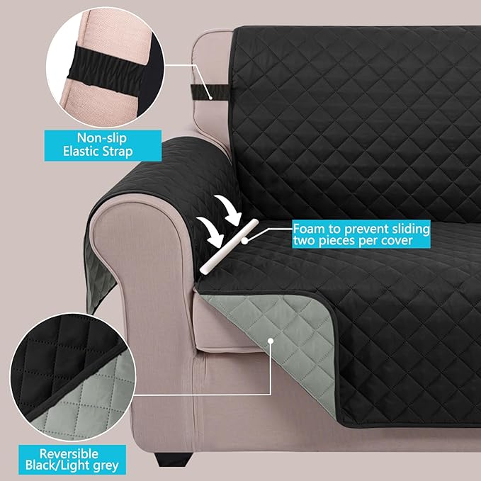 U-NICE HOME Reversible Recliner Chair Covers, Pet Friendly, Elastic Straps - Image 3