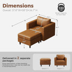 Faux Leather Single Sofa with Storage Ottoman, Modern Accent Chair Deep Seat Large Reading Armchair, Chaise Lounge Chair for Living Room Bedroom Office Brown