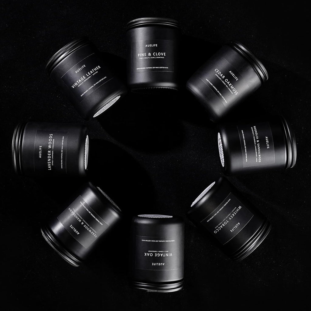 Rum & Oak Candle | Candles for Men, Gifts for Men - Masculine Scent - Soy Candles for Home Scented - Scented Candle for Home, Aromatherapy Candle for Bedroom - 7oz Black Jar