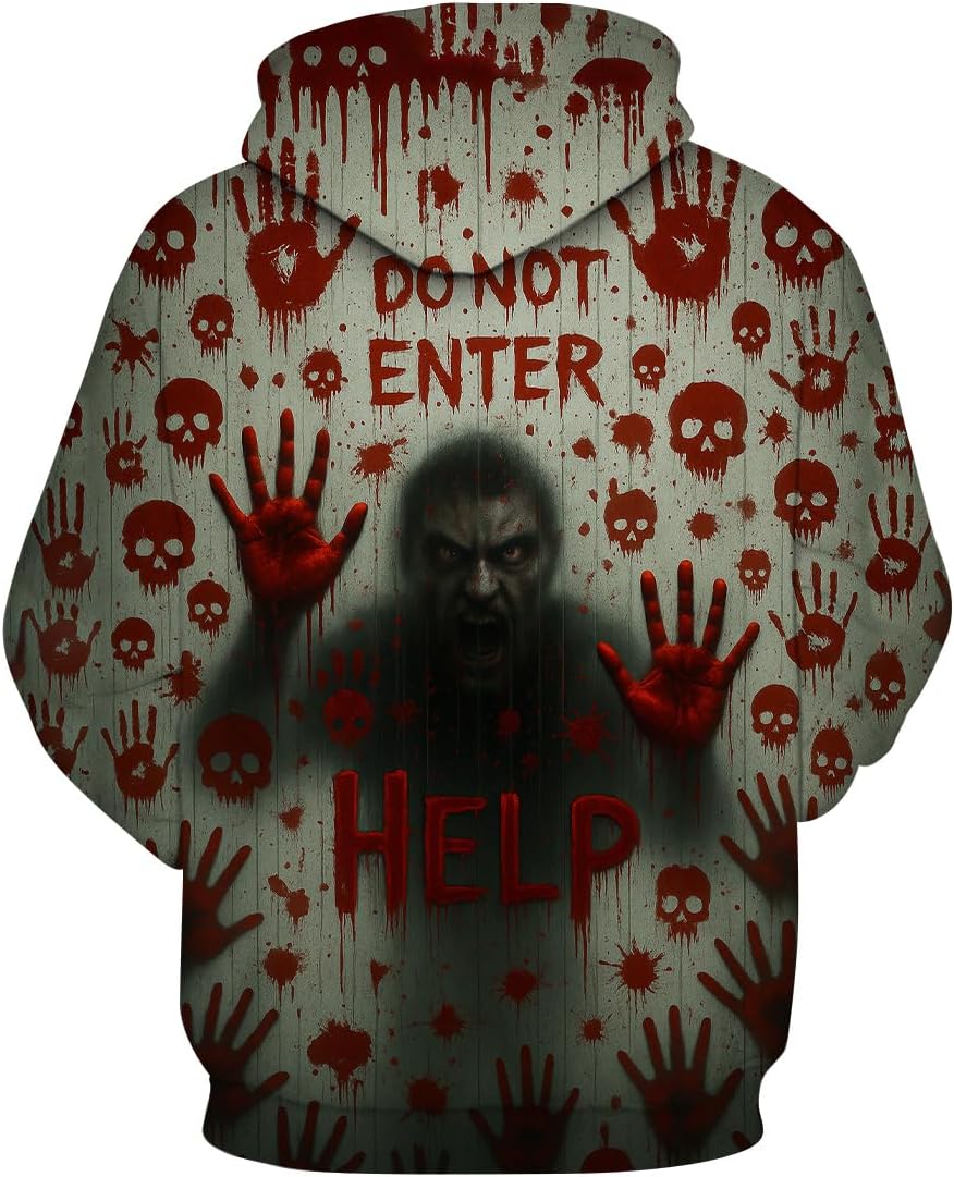 LAOLIUSN Novelty Long Sleeve Hoodie Funny Fashion Bloody Sweatshirts