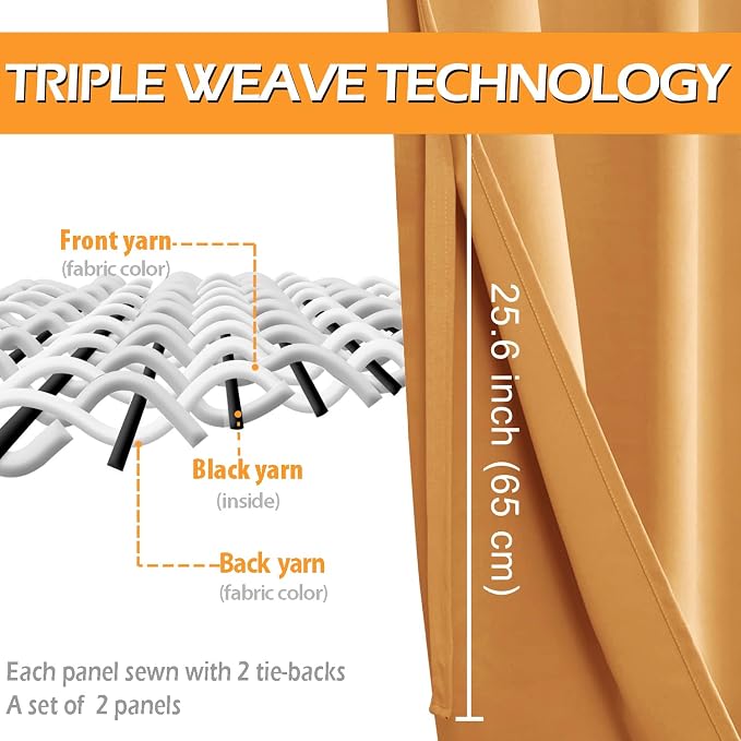 Grommet Blackout Curtains for Bedroom 42 x 84 Inches Pumpkin Orange | Thermal - Image 3