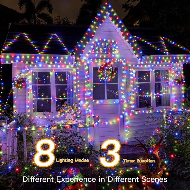 Ollny Christmas Lights Outdoor, 393FT 1200 LED IP67 Waterproof Christmas Tree Lights with 8 Modes Remote Timer, String Lights for House Yard Outside Indoor Xmas Decorations Multicolor