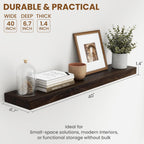 40 Inch Floating Shelves for Wall, Rustic Elm Wood Shelf for Home Decor, Heavy-Duty Wooden Floating Shelves for Kitchen, Wall Mounted Storage Shelves for Bathtoom, Living Room, Walnut Color, Set of 1