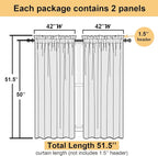 White Sheer Curtains 50 Inch Length 2 Pcs, Light Filtering Voile Bathroom - Image 3