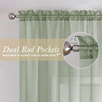 Sage Green Sheer Curtains 72 Inches Long 2 Panels Set, Rustic Voile Window - Image 2