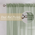 Sage Green Sheer Curtains 45 Inch Long 2 Panels, Short Voile Drapes - Image 2