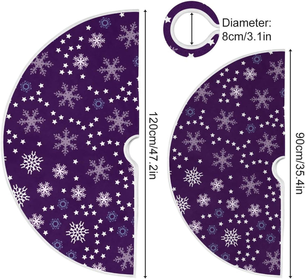 Christmas Purple Snowflakes Tree Skirt, Seasonal Tree Mat Holiday Party Supplies Ornaments Indoor Outdoor Decorations for Tabletop Trees 47.2 Inches