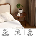 100% Solid Oak Round Side Table, Small Bedside Table for Small Spaces, Living Room End Table with Stable Frame, Modern Nightstand for Bedroom Couch, (Walnut, 17.71" D x 19.68" H)