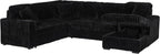 THSUPER 122-Inch Oversized U Shaped Plush Corduroy Fluffy Sectional Sleeper Sofa with Pull Out Bed, Storage Chaise Lounge and USB Charging Port - Black
