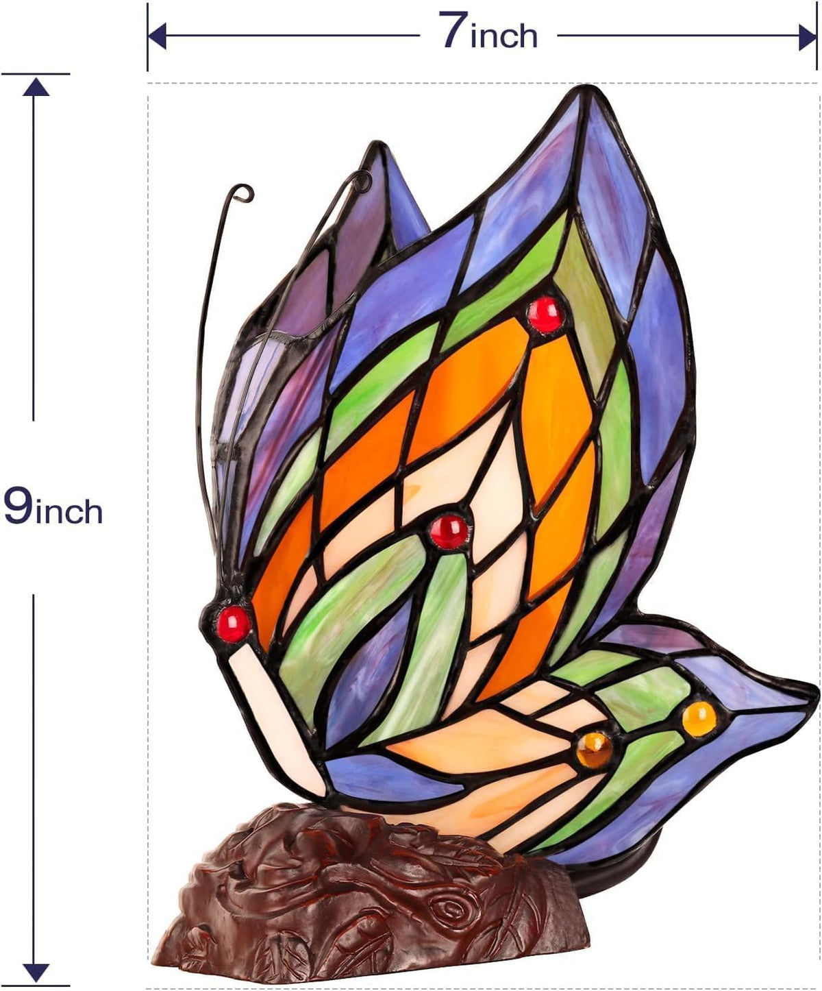 Tiffany Butterfly Table Lamp, 9'' Tall Vintage Stained Glass Lamp, Fairy Reading Night Light for Bedroom Living Room, 1 LED Bulb Included