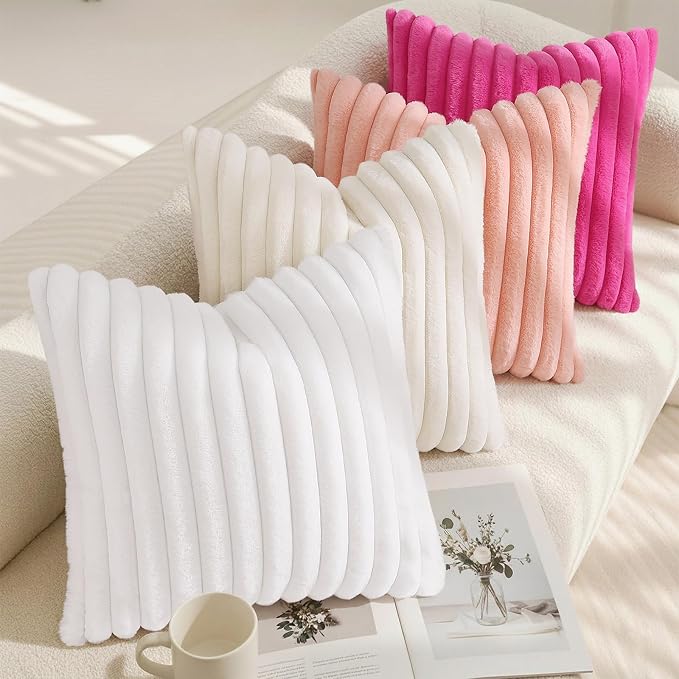 decorUhome Fall Faux Fur Throw Pillow Covers 26x26 Set of 2 Hot Pink | - Image 7