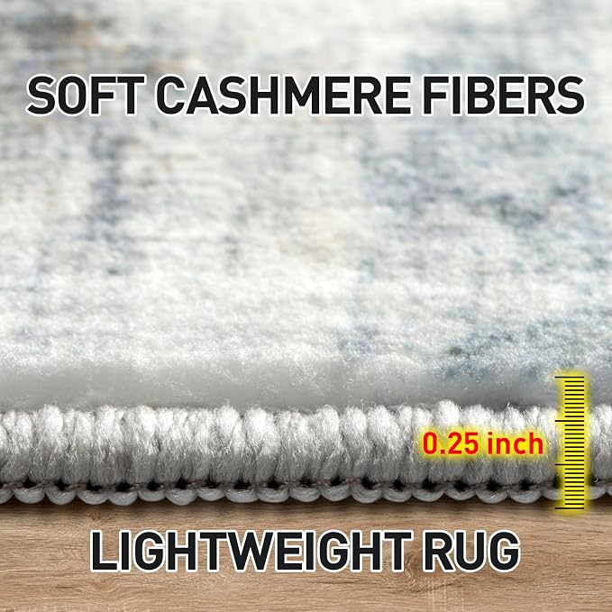 10x14 Area Rugs for Living Room: Washable Abstract Blue Multi Carpet | Non-slip - Image 8