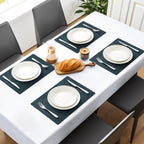 MOSAYT Vinyl Placemats Set of 8-12 X 17 Inch - Faux Leather 100% Waterproof Oil-Proof Wipeable PU Place Mats, Heat Resistant Reversible Table Mats for Kitchen, Dining, Outdoor (Navy Blue)