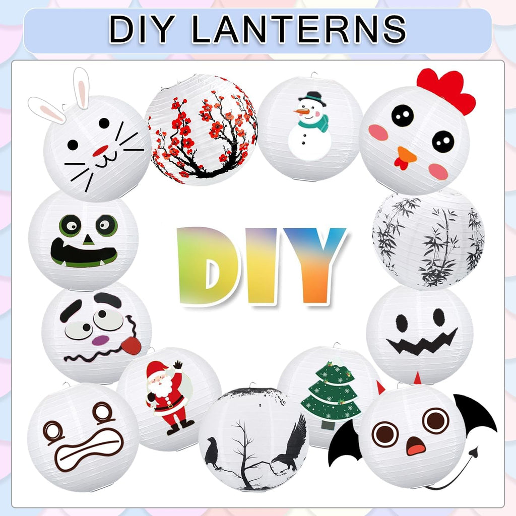 12Pcs Round Paper Lanterns Assorted Sizes (6" 8" 10" 12") for Home Decor, Restaurant, Church, Wedding, Birthday Party Decorations, Hanging Chinese Japanese Paper Lantern Lamps (White)