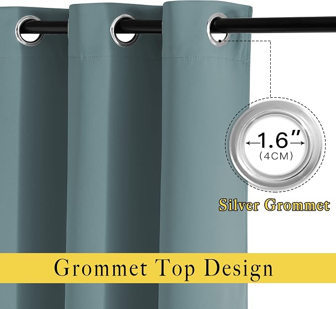 NICETOWN Blackout Greyish Blue Curtains 2 Panels Set - Image 2